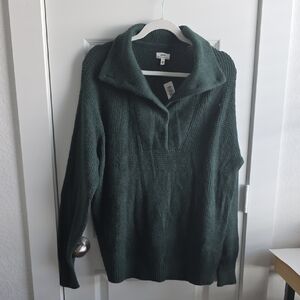 Aerie Green 1/4 Button Pullover Sweater Oversized Small G133